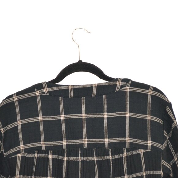 Madewell Light Spun Evert Windowpane Long Sleeve V Neck 1/2 Button Down Blouse S - Picture 6 of 10